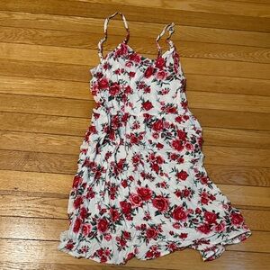 White Floral Spaghetti Strap Sundress with Red Roses